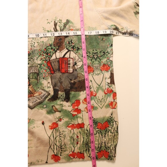 Womens Crewneck Cream Cozy Sweater Whimsical Folk Woodland Deer Cottagecore M - Picture 2 of 13